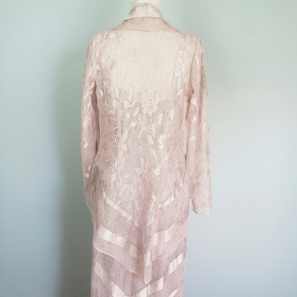 DAMIANOU Vtg 2 Piece Formal Maxi Dress Jacket Set Sheer Lace Floral Pink Sz S - Picture 5 of 14